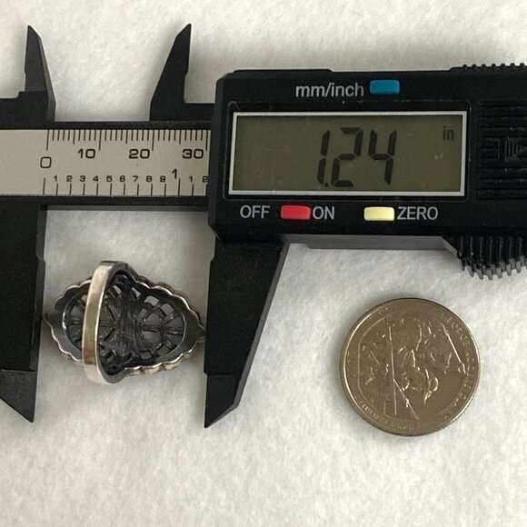 Sterling Silver 925 Openwork Scrollwork Wide Black Black Rhinestone Ring Sz 8 - Picture 13 of 16